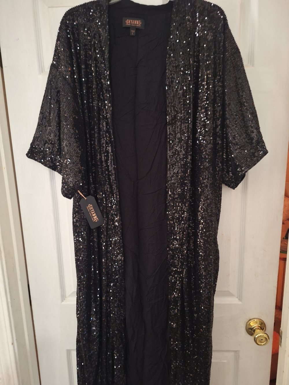 Shyanne Black Sequin Long Open Kimono